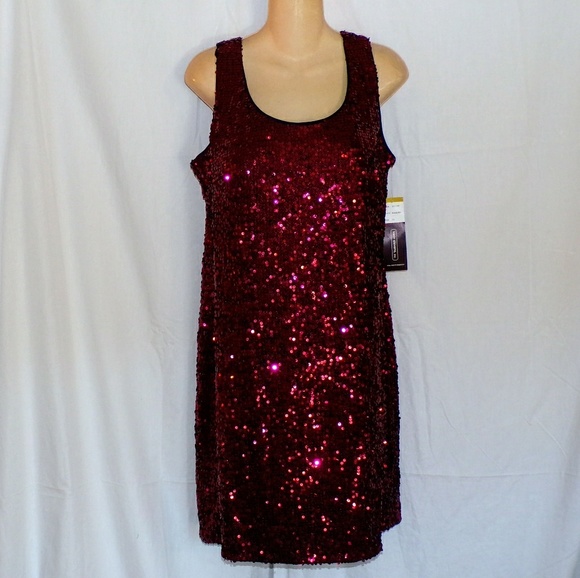 karin stevens Dresses & Skirts - Karin Stevens Red Sequined Mini Dress Sz 14 NWT